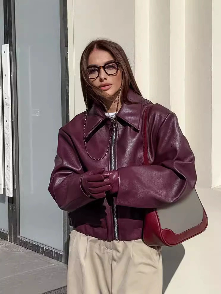 Демисезонная oversize куртка, европейский городской стиль, кожзам, женская (S–XL)
