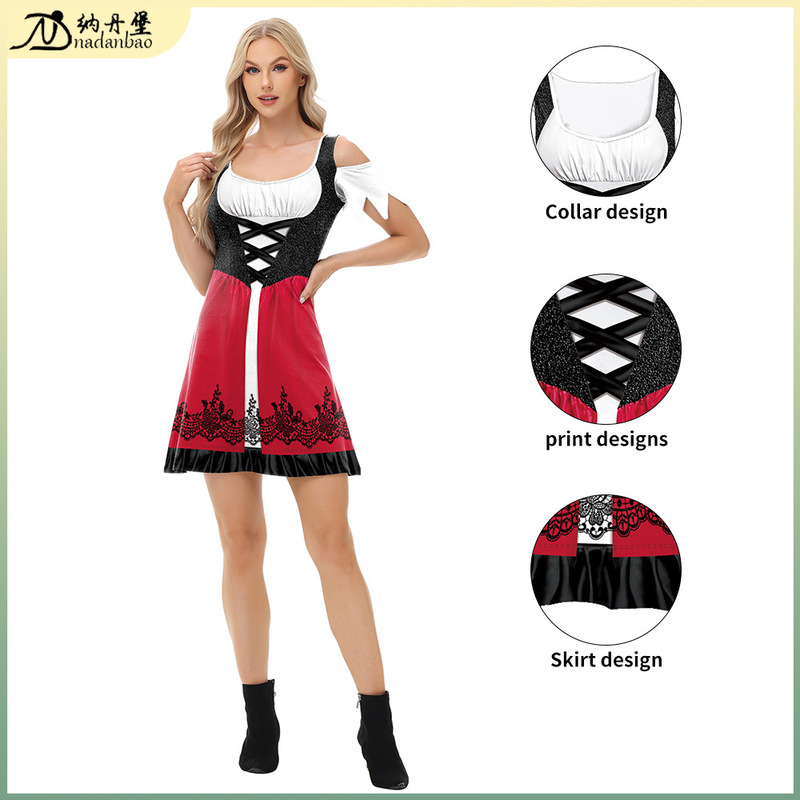 2025 Halloween Export New Product Cos Skirt Little Red Riding Hood Dress Asymmetrical Digital Printing Casual Skirt