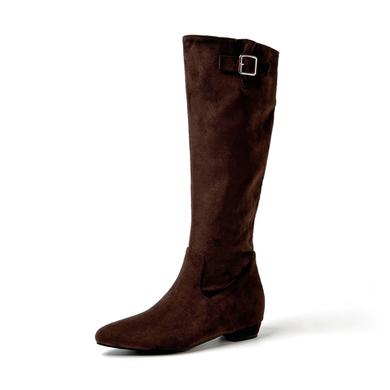 Botas Altas de Montar para Mujer de 6 cm, Microfibra y Terciopelo, Tacón Ancho, Hebilla Decorativa, para Invierno y Uso Diario