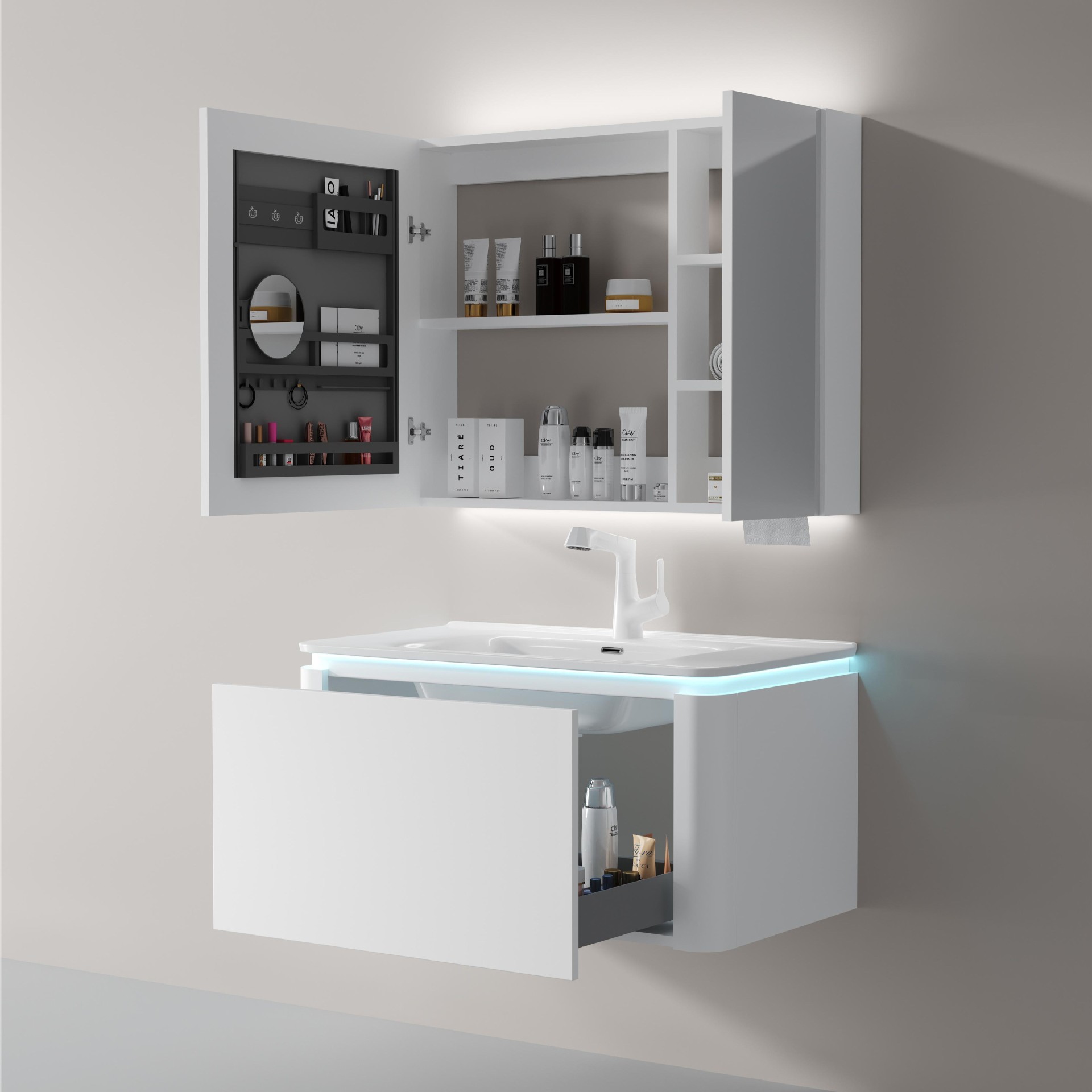 Baño de cerámica integral cuenca de esquina redondeada simple y moderna gabinete de baño de madera maciza lavabo lavabo lavabo combinación