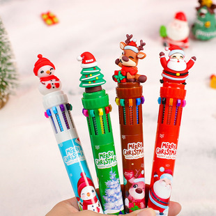 Cartoon Christmas ten-color pen creative journal Color oil pen student 10-color ballpoint pen cute Christmas gift