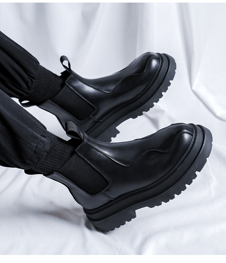 Black Leather Chukka Boots For Men, Trendy Raised Sole Footwear_voghion.com