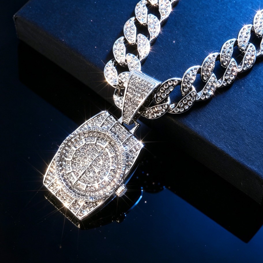 Reloj colgante personalizado de moda en Amazon Wish, colgante de reloj, joyería de cadena cubana de estilo hip-hop para discoteca.