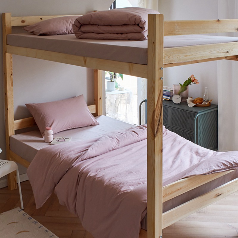 Cotton washed cotton four-piece cotton non-printed bedding student three-piece set upper and lower bunk solid color bed sheet fitted sheet