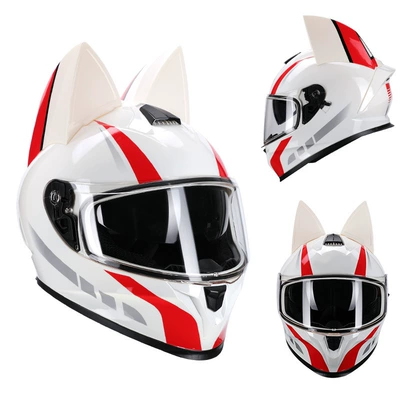 Motosiklet kaskı (dəbilqə) – helmet - white-and-red-cat-transparent-lenses-s50-53cm