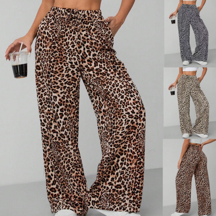 European and American Foreign Trade Leopard Print Women's Clothing Amazon Independent Station Leopard Print Straight Leopard Print Pants Fashion All-match Wide Leg Pants Pants