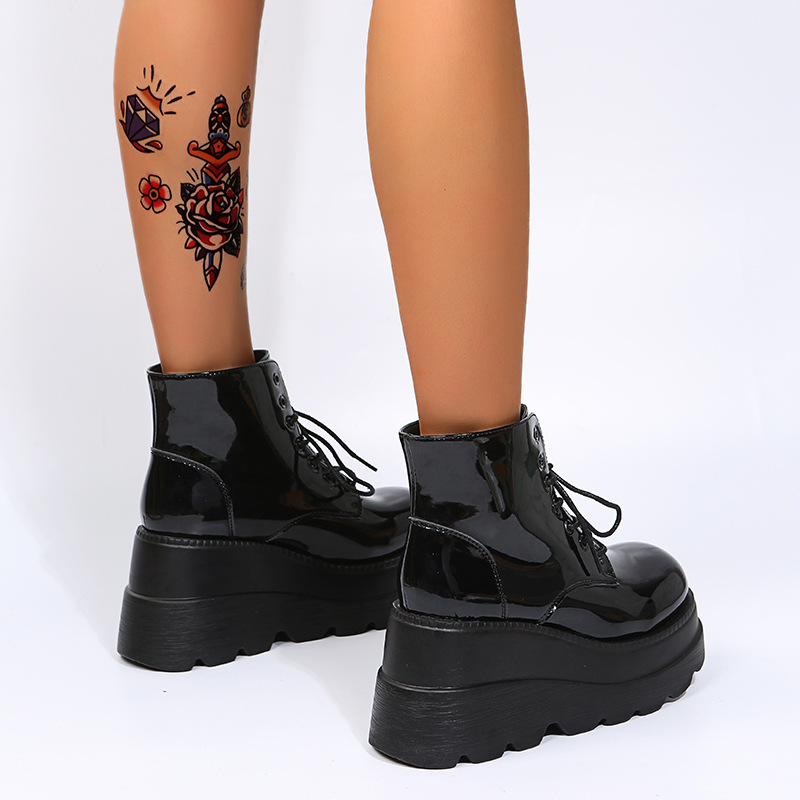New high-top platform wedge with lace-up plus-size booties for women_voghion.com