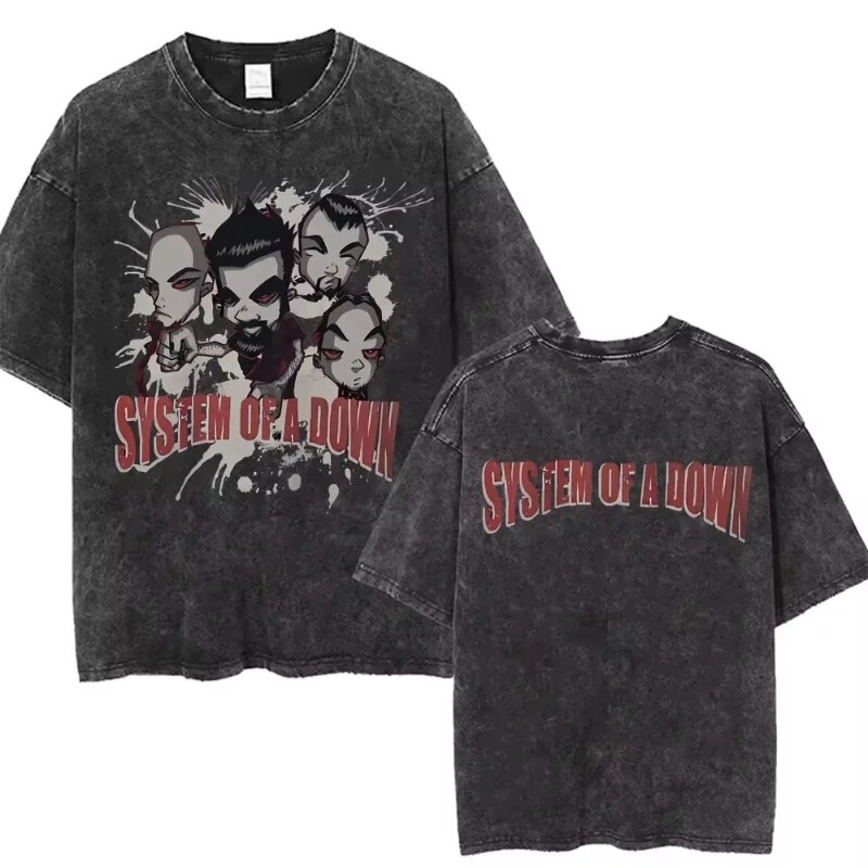 System T-Shirt, a T-Shirt Product for Men, Featuring Vintage Rock Cover Art, Washed Style, Alternative, Toxicity Downward Album Style