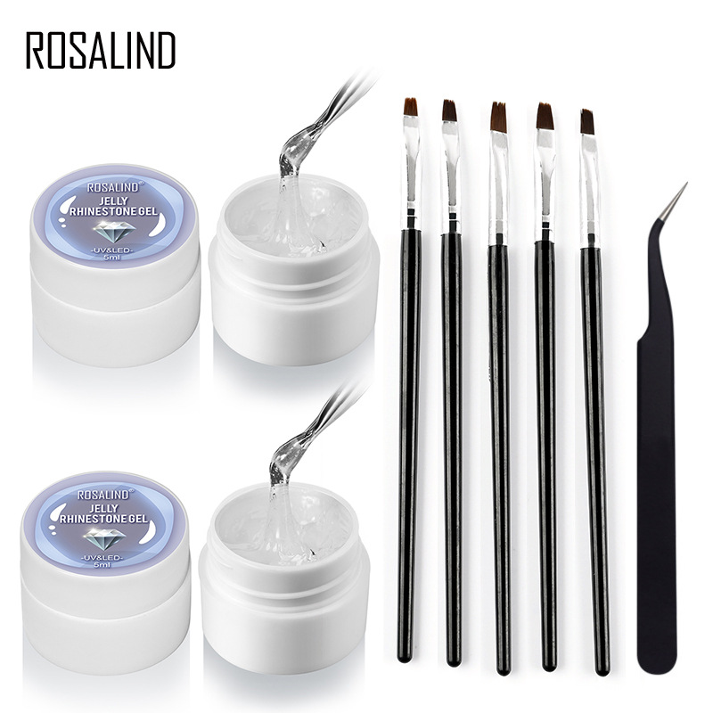 跨境美甲套装 果冻免洗粘钻胶套装DIY美甲水晶指甲胶粘钻封层