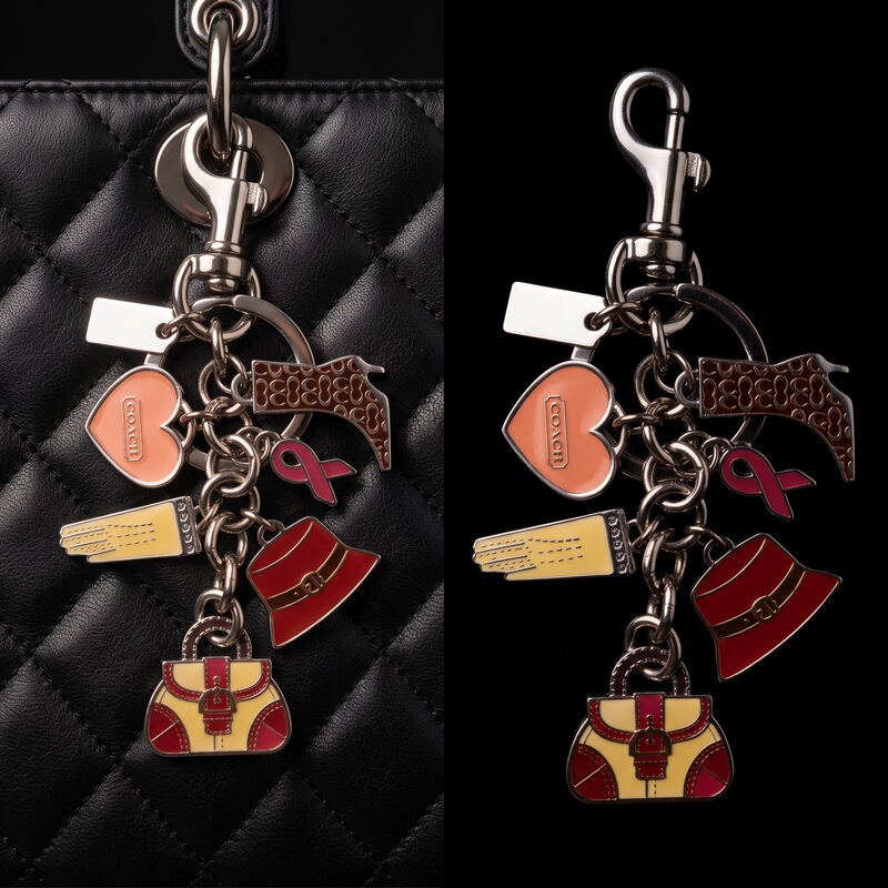 Light luxury multi-element oil drop pendant keychain charm, heart-shaped gloves, mini bag, and high-heeled shoe combination chain, trendy