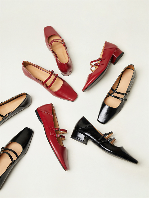 Lawn Mower Old K Niche Flat Square Toe Mary Jane Shoes Genuine Leather French Vintage Buckle Single Shoes Women's Shoes Stomp Heeled