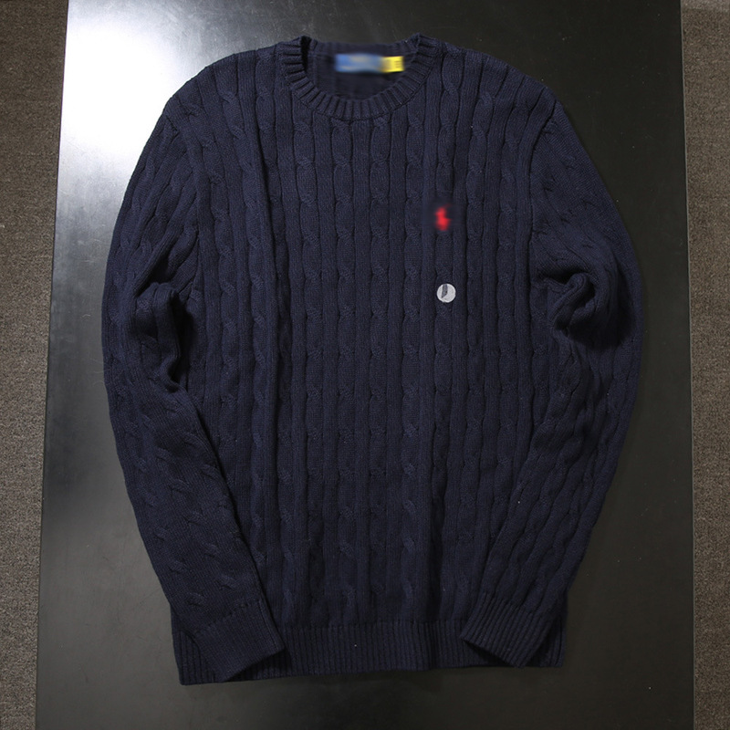 Ralph@Ralph Lauren Embroidered Crew Neck Pullover Cable Knit Sweater Men's Solid Color Top Ralph Style