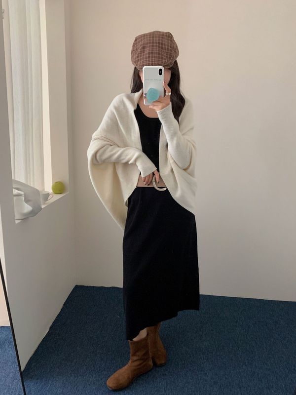 早秋季韩系穿搭2025新款宽松慵懒风松弛感蝙蝠袖针织毛衣披肩外套|undefined