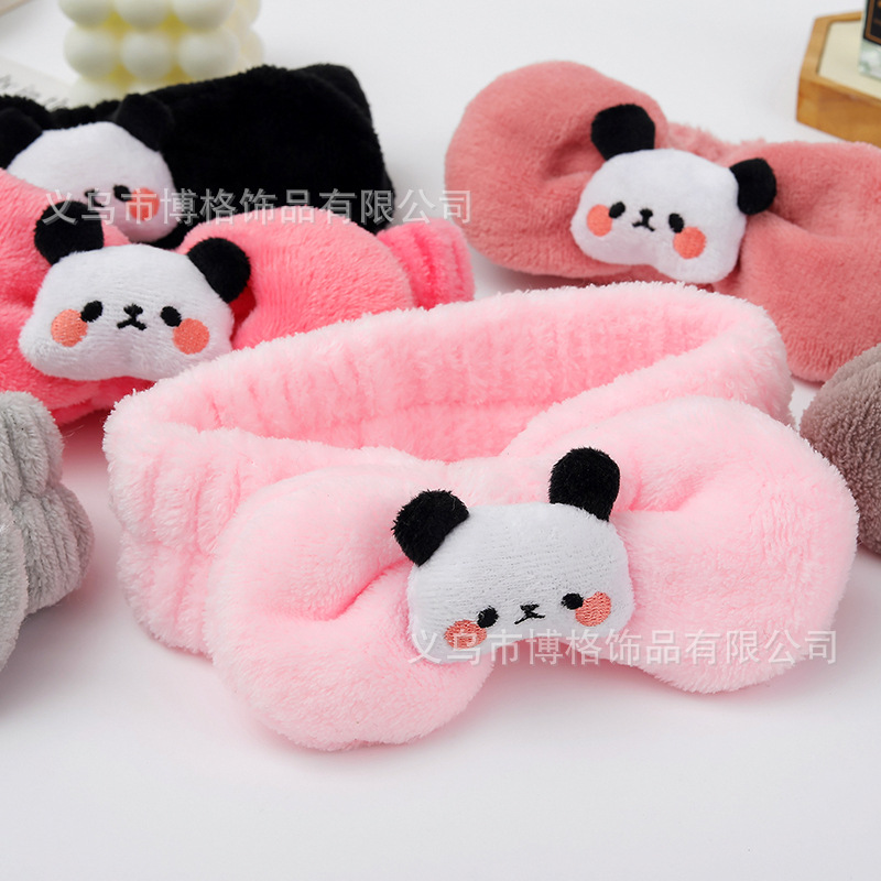 Dibujos animados tridimensional lindo felpa muñeca Panda arco cara lavado banda de pelo ancho borde diadema maquillaje femenino accesorios para el cabello