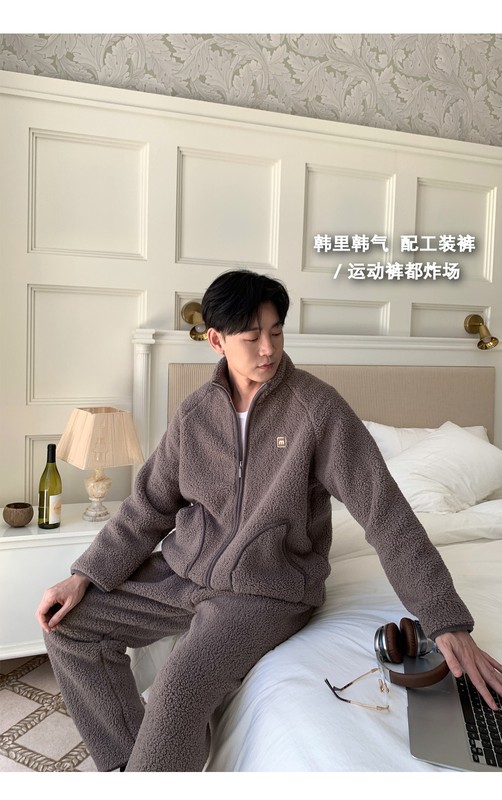 1120情侣家居服羊羔绒保暖立领拉链外穿运动加厚男女睡衣套装冬季|undefined