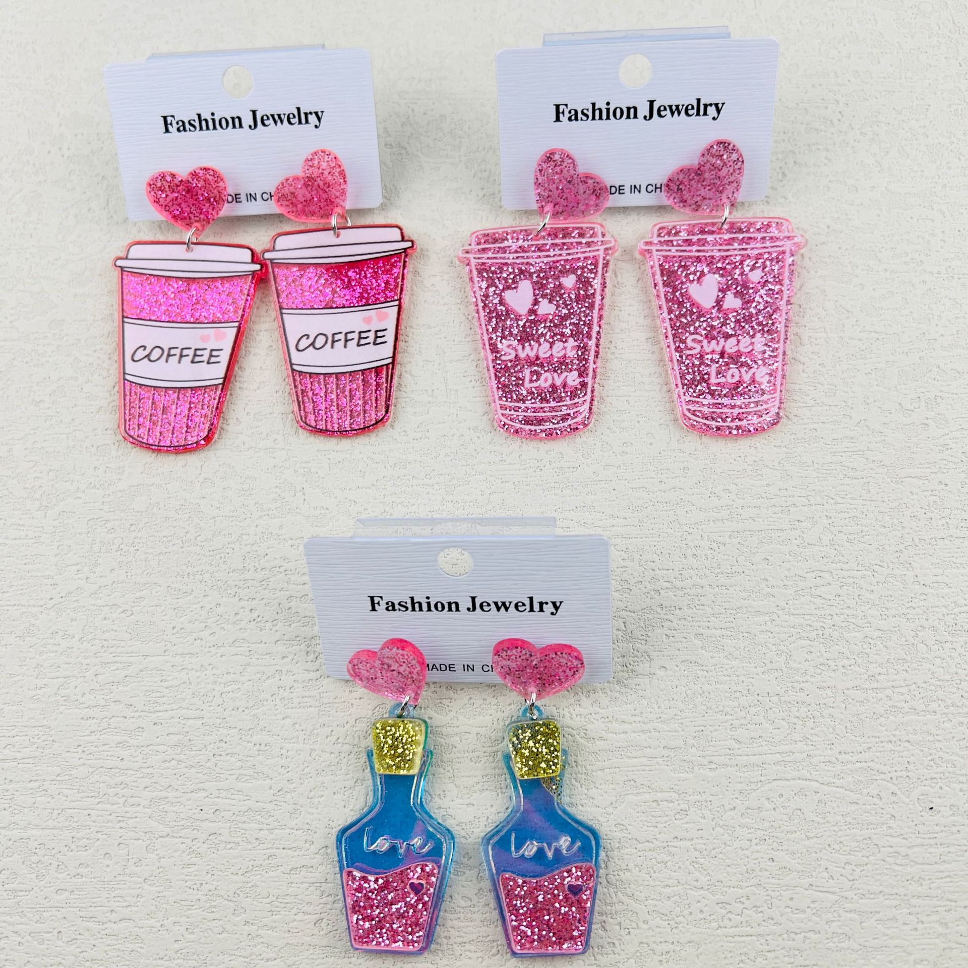 8g Weight Drop Earrings Classification 1 Pair Retro Heart Shape Printing Arylic Drop Earrings