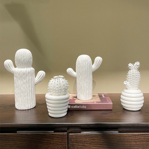 Nordic Minimalist Ceramic Cactus Ornament, Luxurious Creative Living Room Model House Entrance Desk Home Soft Decorative Accessories