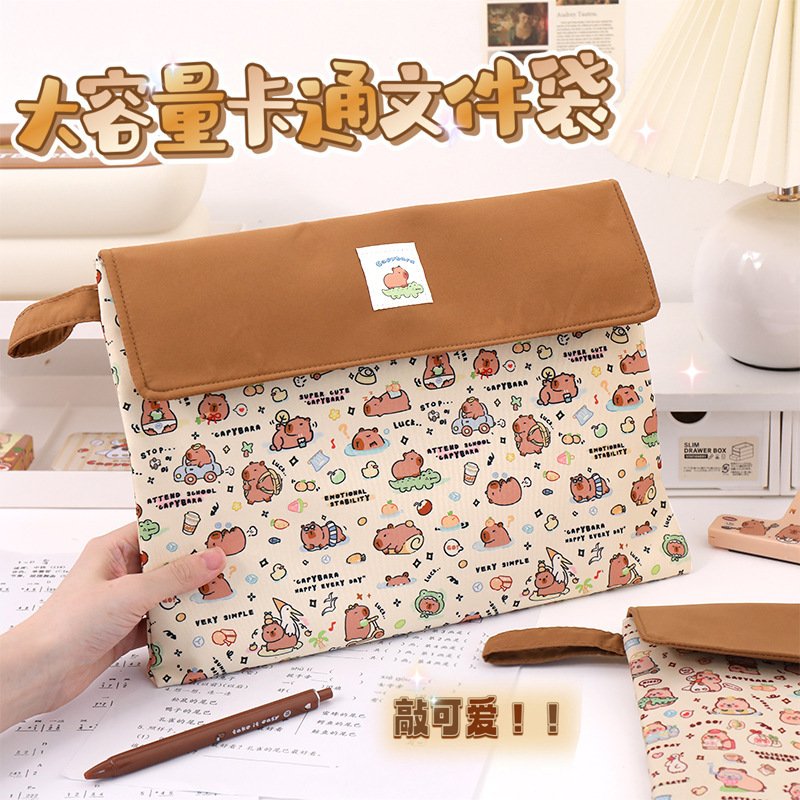 Kapibala File Bag Cute Large Capacity Portable Information Bag Student Portable Homework Storage Bag Bill Storage