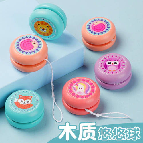 Children's wooden yo-yo cartoon animal whirling yo-yo kindergarten puzzle classic nostalgic ball wholesale
