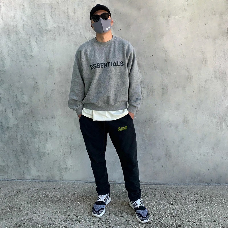 NOEASY Smiley face letter DREW nicho marca de moda Otoño e Invierno estadounidense forrado de lana suelta casual tobillo-atado pantalones largos de los hombres