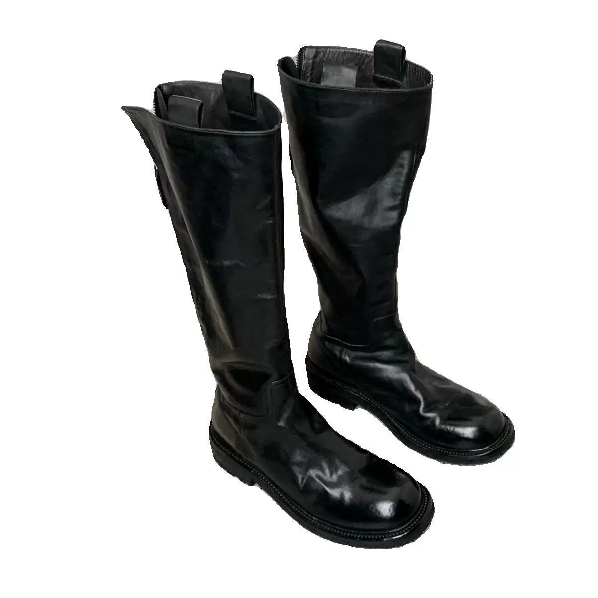 Retro black high boots English style, genuine leather