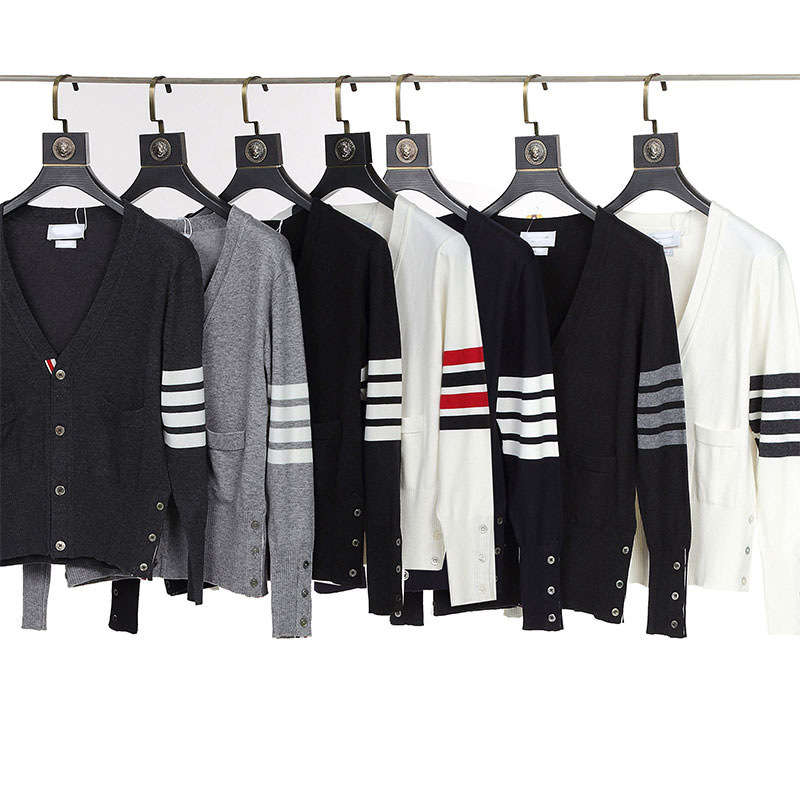 New Tb Cardigan Sweater with Four Stripes, Korean Style Wool Slim-Fit Jacket, Unisex Base Knitwear