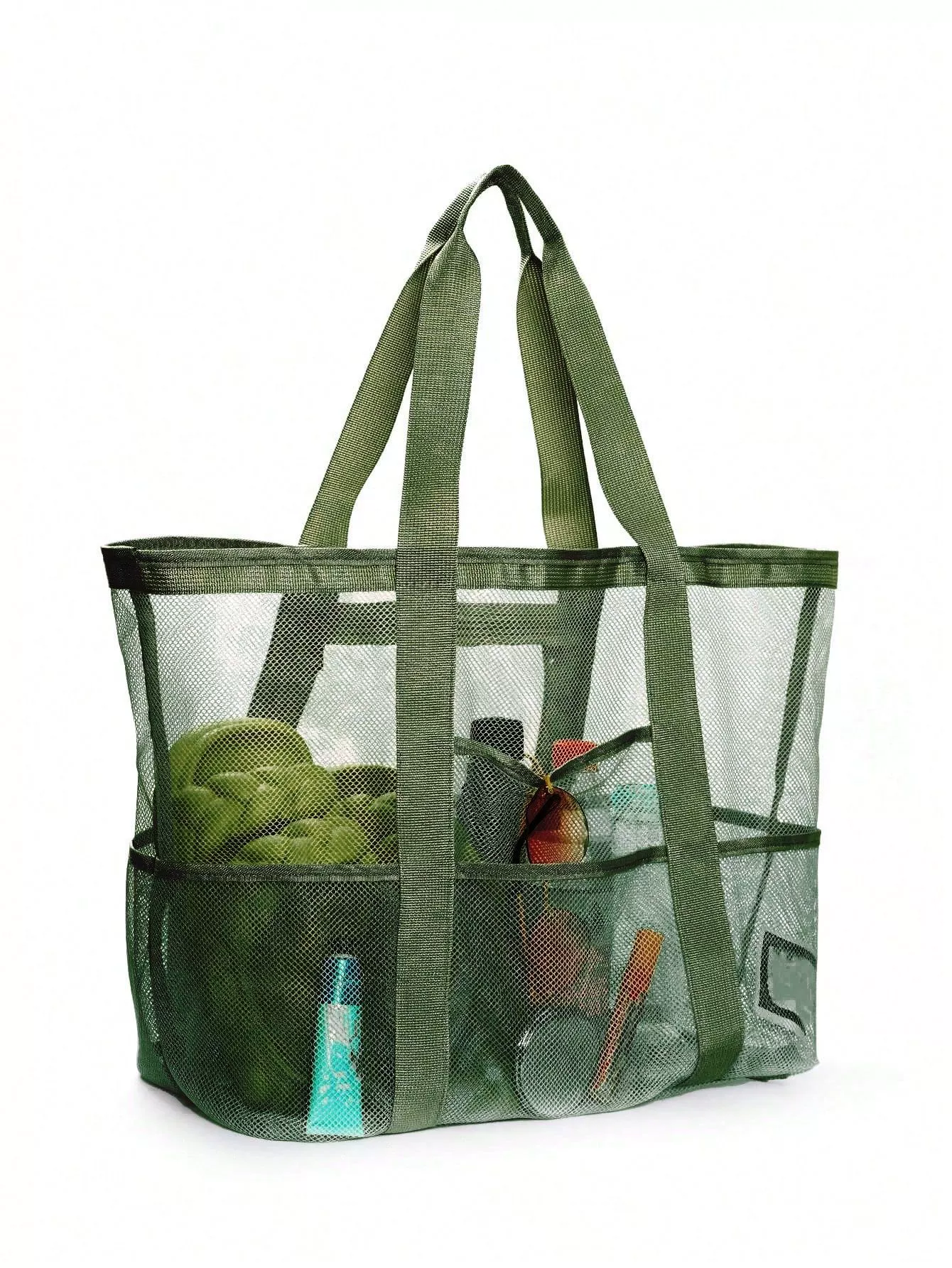 Beach Organizer Bag, capacious mesh tote, multi-pocket lightweight beach bag