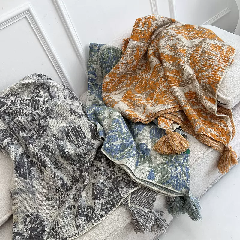 新款韩版波西米亚北欧午睡毯腈纶床尾沙发单人毯盖毯露营针织毯子