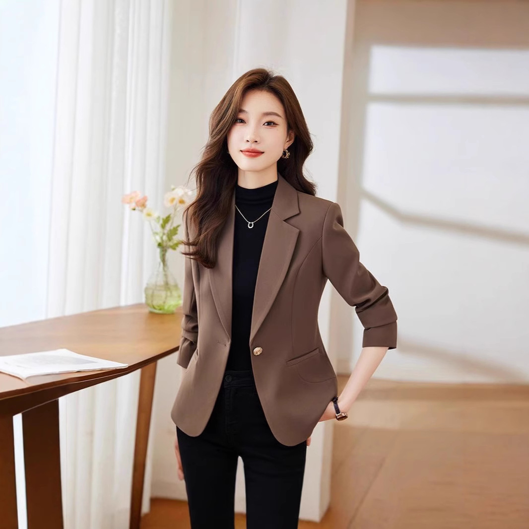 brown Suit Jacket 2024 New Fashion Elegant Small Short Casual Suit Top
