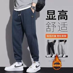 男性用秋冬ベルベット保温ズボン春秋用スポーツズボン男の子カジュアルパンツ男性用ゆるい足秋