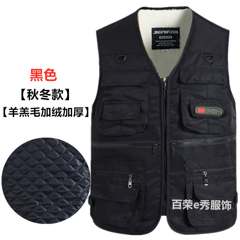 Primavera y otoño Four Seasons chaleco Chaleco de los hombres de mediana edad y ancianos papá al por mayor de los hombres multi-Bolsillo de ocio al aire libre Ejército Verde