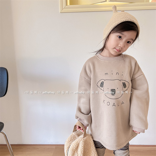  New Children's Clothing Autumn and Winter Clothing Children's Autumn Korean Style Mid-Length Fleece Sweatshirt Girls Autumn Clothing 122609