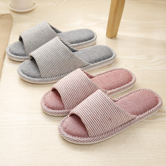 Couple cotton slippers women's summer style linen home indoor wooden floor soft sole casual non-slip shoes spring and autumn