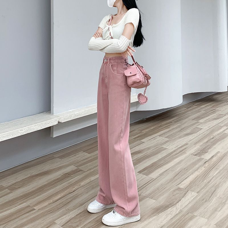 Dirty Pink Jeans Personalized Women's Clothing 2025 Small Wide Leg Pants Showing High High Waist Dipped Pants