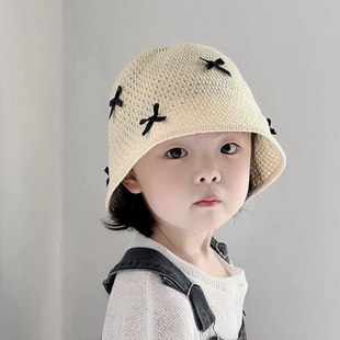 Children's Hat Spring and Summer Western Style Bucket Hat Korean Style Instagram Style Bowknot Basin Hat Baby Girl's Travel Sunscreen Hat Trendy