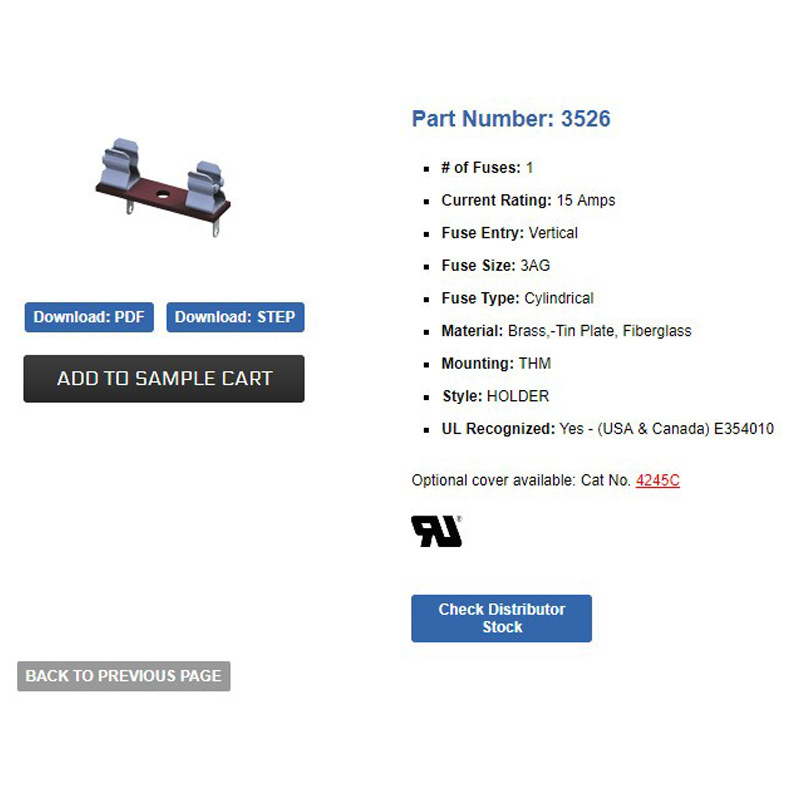 KEYSTONE ELECTRONICS 3526 汽车插片式保险丝座