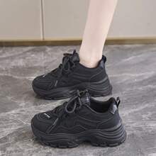 踩屎感皮面莆田老爹鞋女秋冬季软底运动鞋小码34码厚底休闲小白鞋