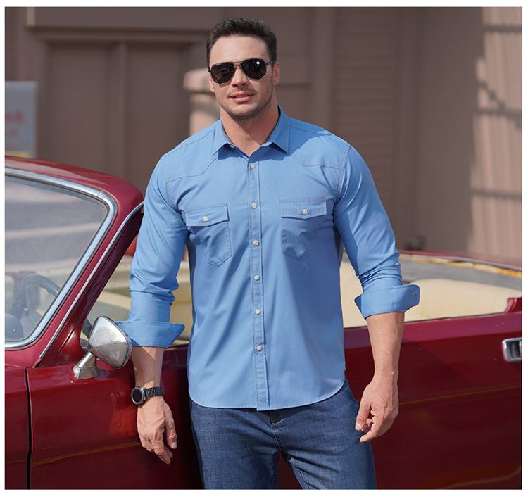 Men's Long Sleeve Denim Shirt Plus Size Casual Oversized Jacket_voghion.com
