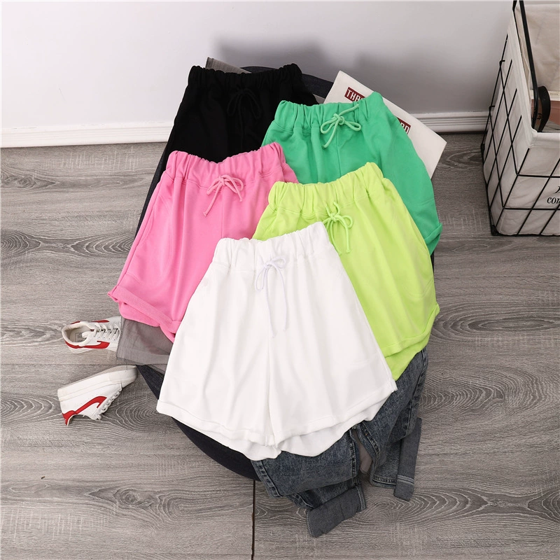 612 # [реальная цена] Летние новые высокие талии для похудения эластичные талии широкие шорты для женщин