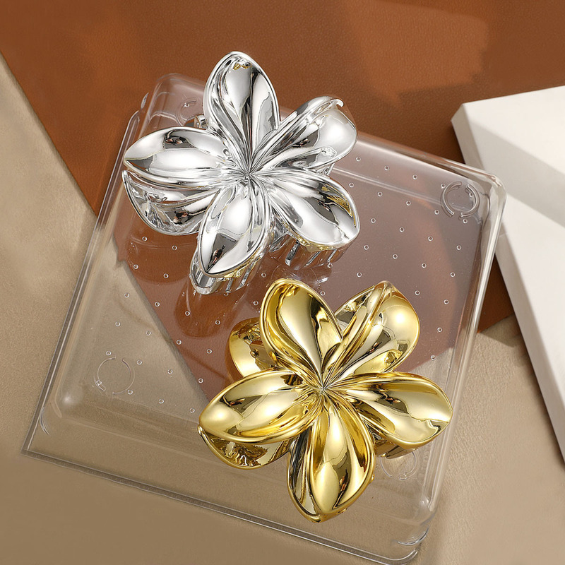 Cross-border New European and American Electroplated Gold-plated silver Plumerum Flower Grasping High-grade Elegant Hairpin Back of Head Flower Hair Accessories for Women