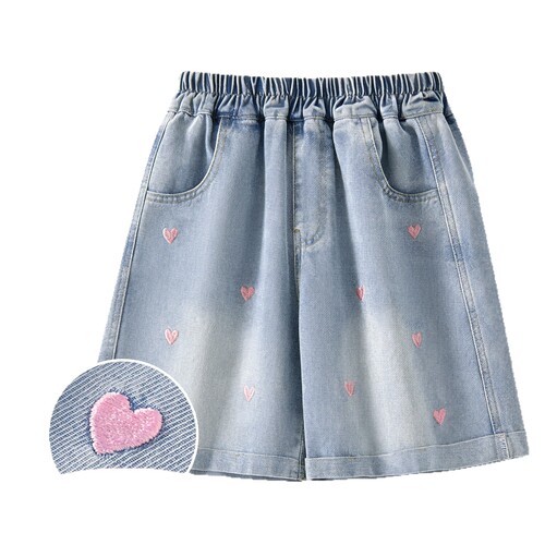 Girls 'denim shorts 2026 new summer Korean love embroidery children's thin embroidered jeans trend wholesale