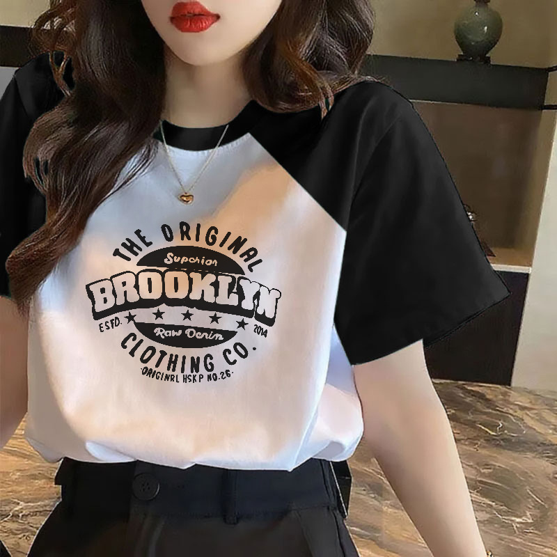 European cotton stitching contrast color student short sleeve raglan T-shirt women's summer 2025 new loose slim top