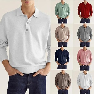 2023 Independent Station wish Amazon Explosions Autumn Long Sleeve V-Neck Button Men's Casual Top Polo Shirt