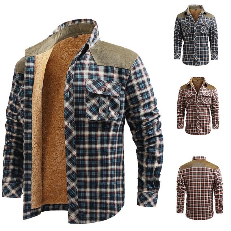 Comercio exterior de fábrica transfronteriza Amazon polar forrado engrosada camisa algodón Plaid casual herramientas de tamaño europeo abrigo de comercio exterior