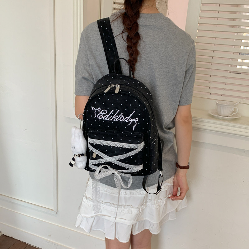 Mochila de letras onduladas para mujeres 2026 nuevo arco de encaje dulce mochila diaria mochila de verano ligera