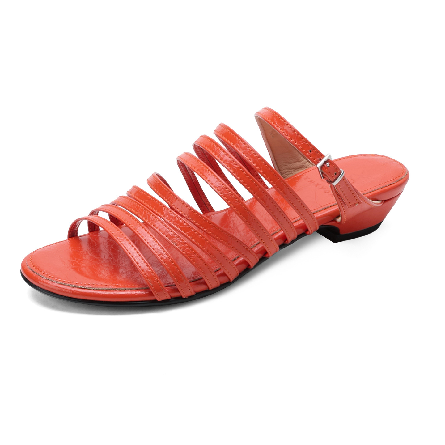 Dép sandal nữ quai chữ V đế bệt dây da bò phong cách La Mã — màu nâu