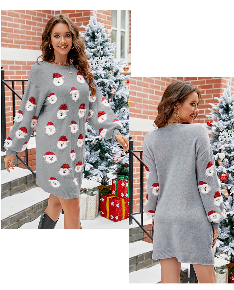 Sweater Dress Dresses Type Regular Sleeve Sleeve Type Polyester, Polyacrylonitrile Fiber Fabric Type Wholesale Women's Casual Cartoon Santa Claus Daily Round Neck Long Sleeve Sweater Dress