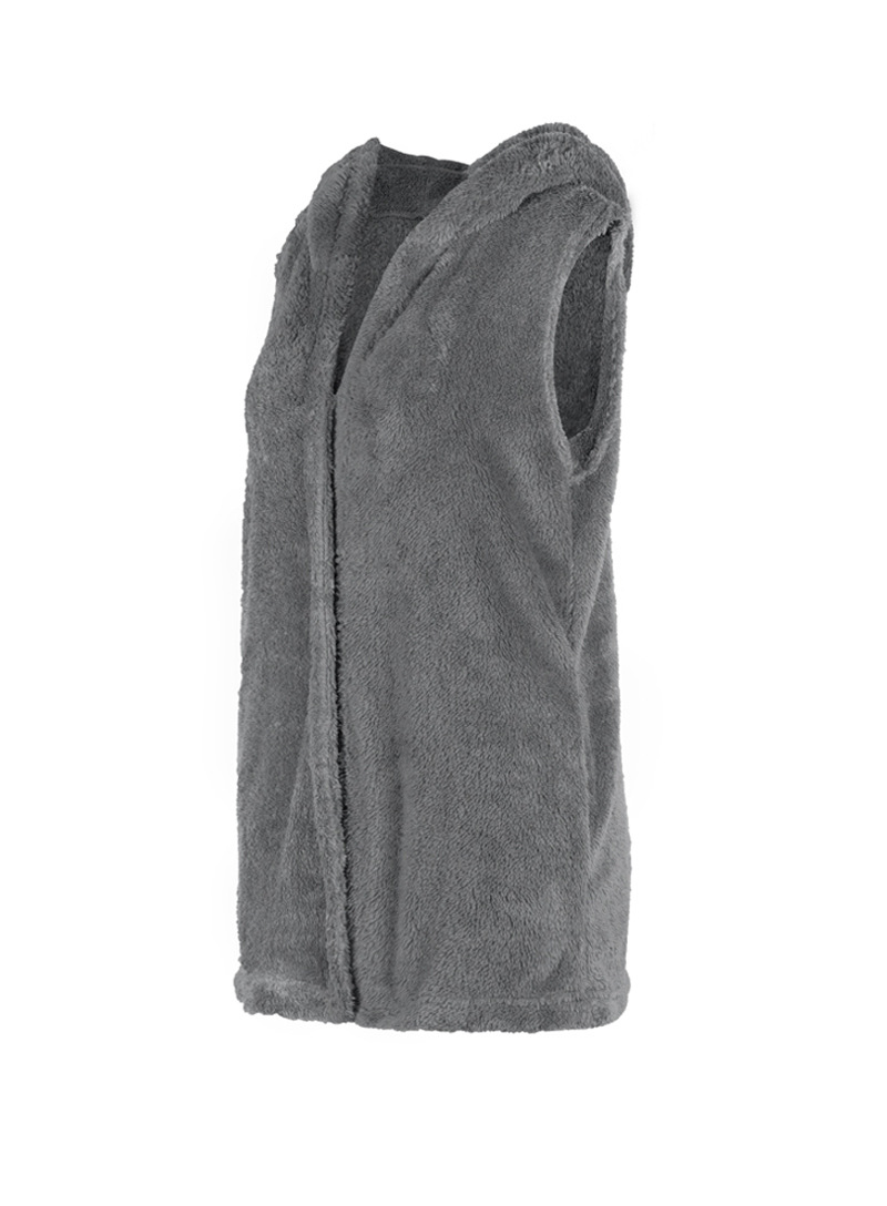 Pure Color Hooded Vest Plush Coat Women Wholesale