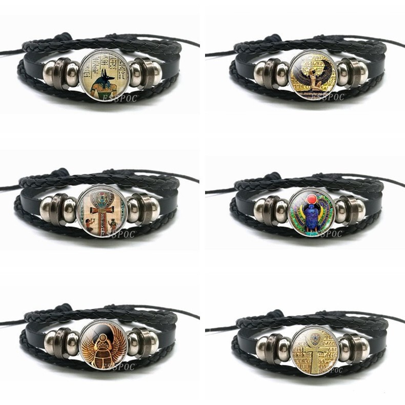Cross-Border Hand-Woven Vintage Egyptian Cross Bracelet Anubis Scarabs Arenas Multi-Layer Black Leather Chain Cross-Border Hand-Woven Vintage Egyptian Cross Bracelet Anubis Scarabs Arenas Multi-Layer Black Leather Chain