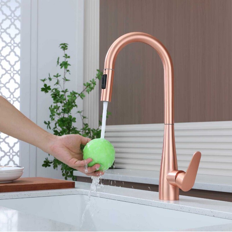 Kaiping 304 Stainless Steel Kitchen Pull-Out Rose Gold Faucet Rose Red Dish Sink Hot and Cold Faucet